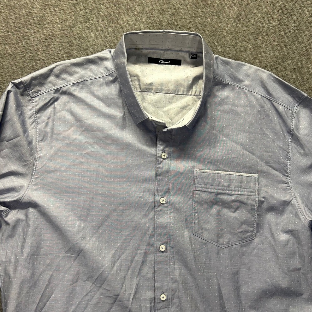 7 Diamonds Mens XXXL Button Down Shirt Long Sleeve‎ Blue Micro Dobby Dot Cotton